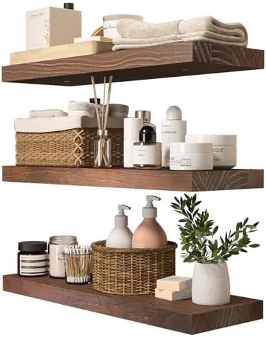 SODUKU Natural Wood Floating Shelves Set of 3 24 Inch Walnut