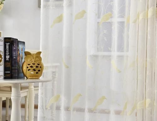 Modern Minimalist White Bird Embroidery Curtains 2 Panels 1