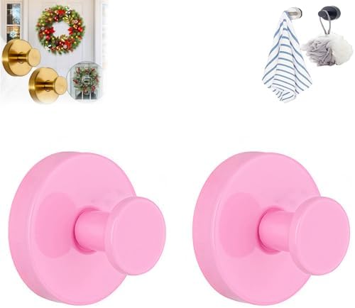 2025 Upgraded Suction Cup Hooks Pink Wreath Hanger for Front Door