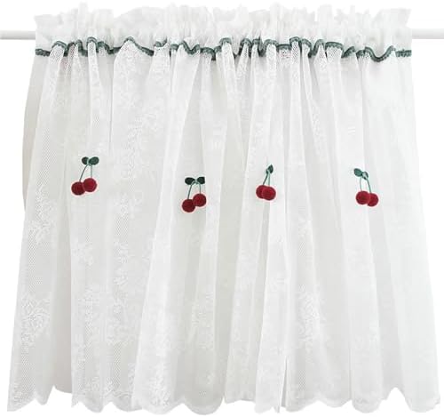 White Polyester Sheer Curtains with Cherry Pattern 79 x 43