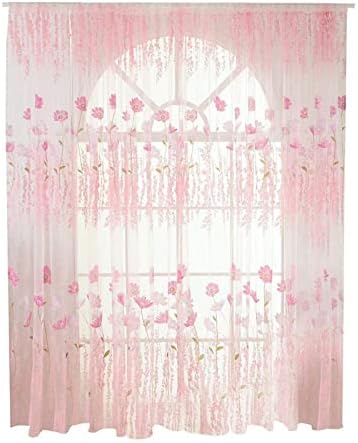 Tulle Voile Curtain with Floral Pattern for Bedroom and Living Room