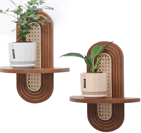 Boho Rattan Floating Shelves Set of 2 for Living Room and Bedroom