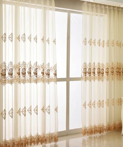 Iuokuby European Water Soluble Embroidery Rod Pocket Curtains White 2 Panels