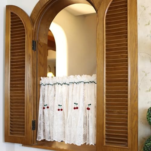 White Polyester Sheer Curtains with Cherry Pattern 79 x 43