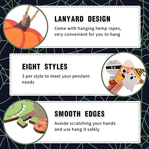24 Pcs Halloween Wood Tree Ornaments with Rope