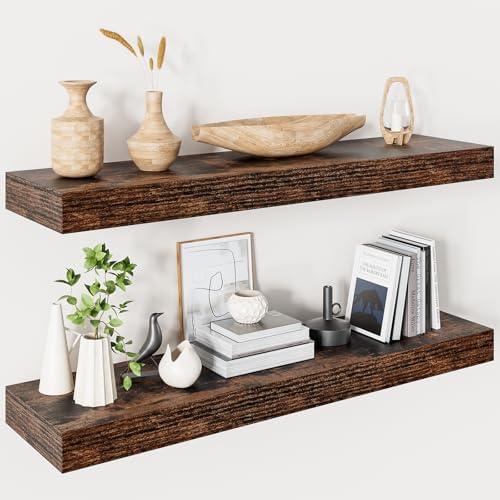 32 Inch Floating Shelf Set of 2 Rustic Brown