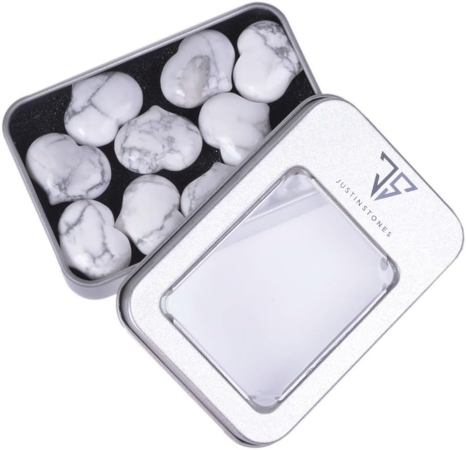 Justinstones Natural Howlite Heart Crystal Stones Pack of 10