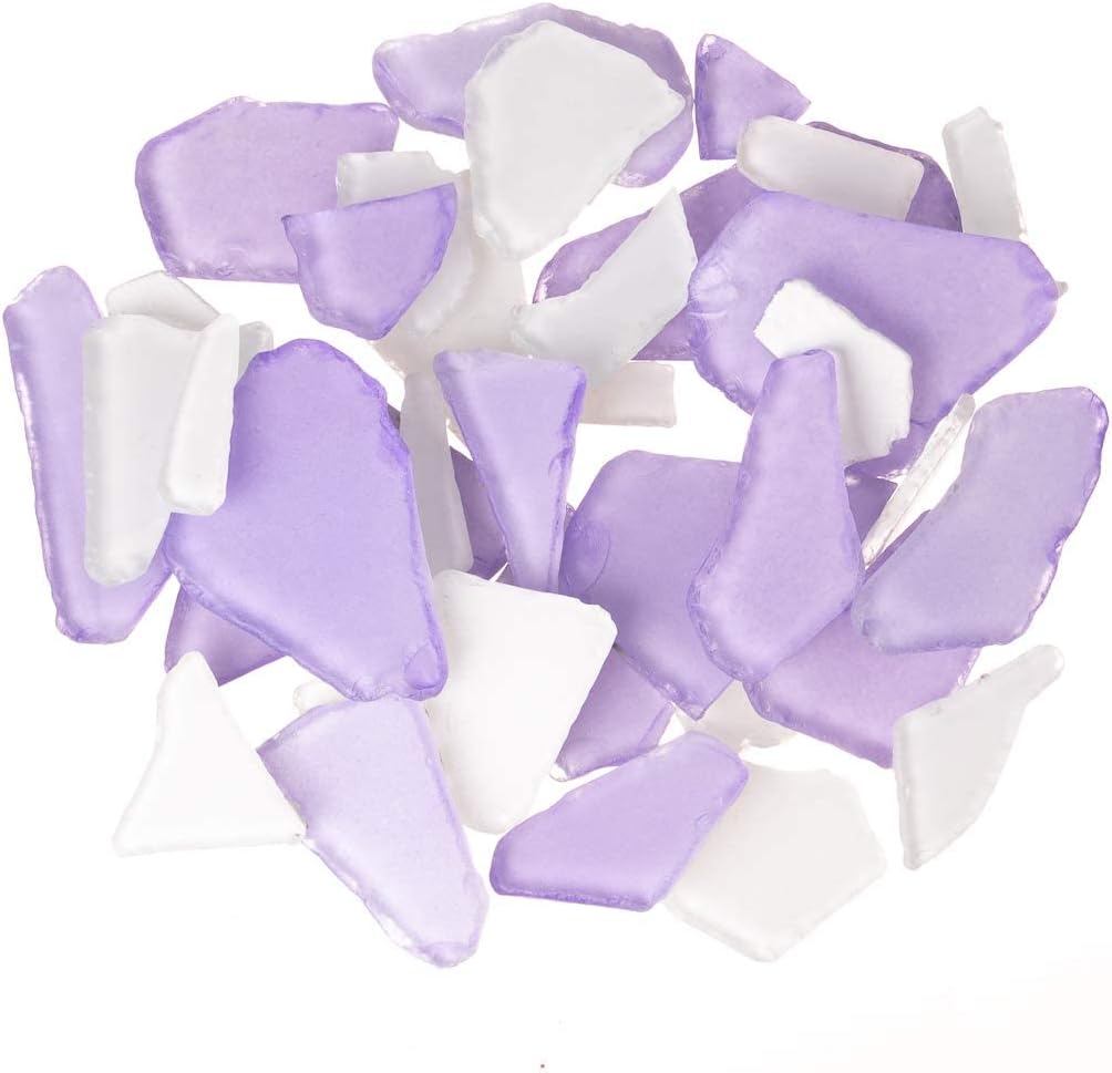 Sea Glass for Crafts - 11oz Purple White Tumbled Decor