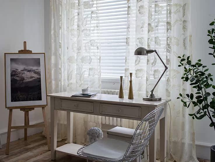Iuokuby Retro Flower Jacquard Sheer Curtains Panel
