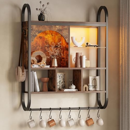 Spacesea 34 Inch 4 Tier Floating Shelves with LED Lights