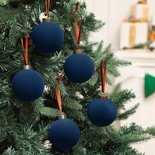 Liliful 15 Pcs Velvet Christmas Balls Bulk Navy Blue 315 Inch Hanging Ornaments