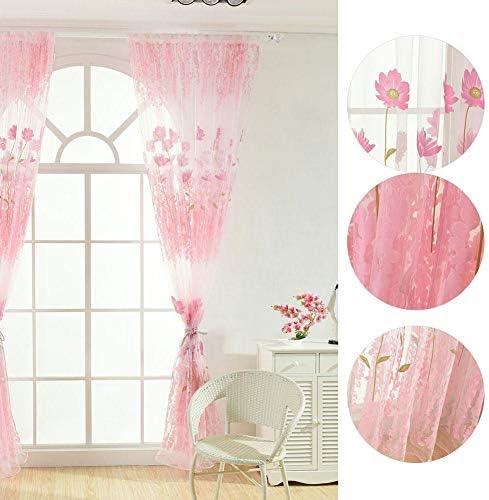 Tulle Voile Curtain with Floral Pattern for Bedroom and Living Room