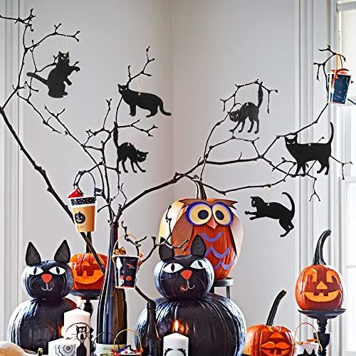 WATINC 31pcs Halloween Black Cat Wood Hanging Ornament