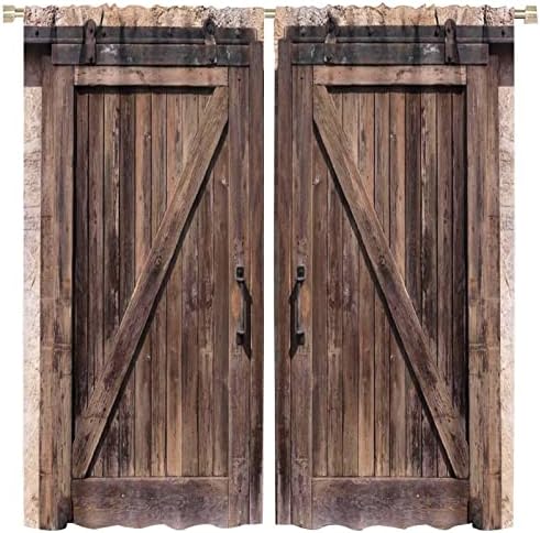 Rustic Wooden Barn Door Curtains 2 Panel Set 84x84in