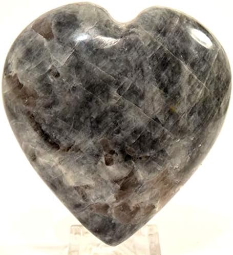 Black Moonstone Puffy Heart with Smoky Quartz Display Stand