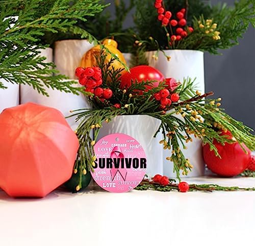 XIAGEANA Breast Cancer Awareness Pink Ribbon Hanging Ornament - 3 Inch Ceramic