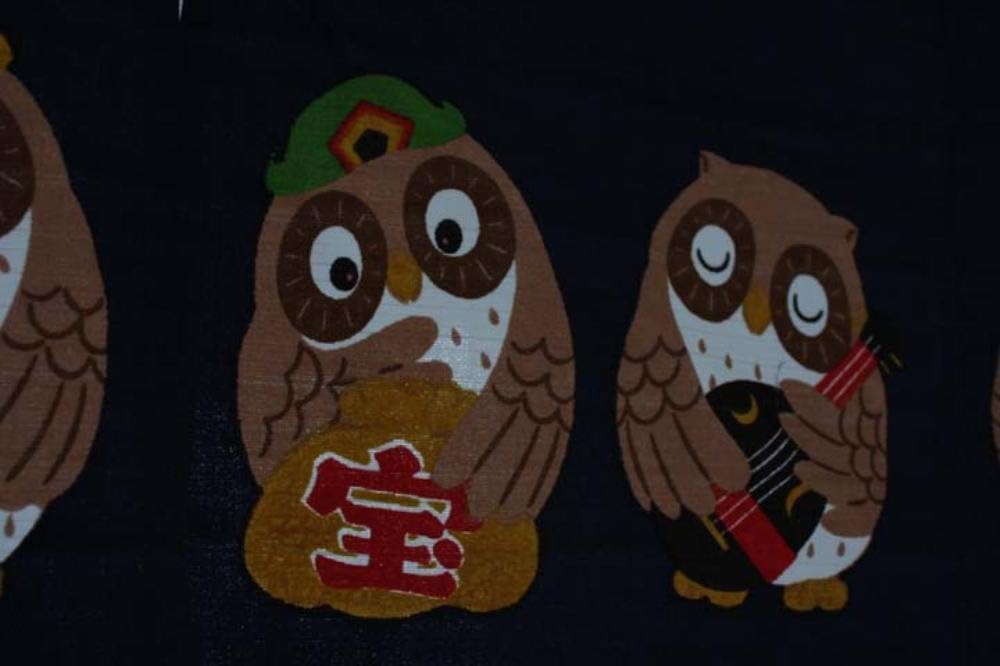 Japanese Noren Curtain Tapestry Sevens Owl