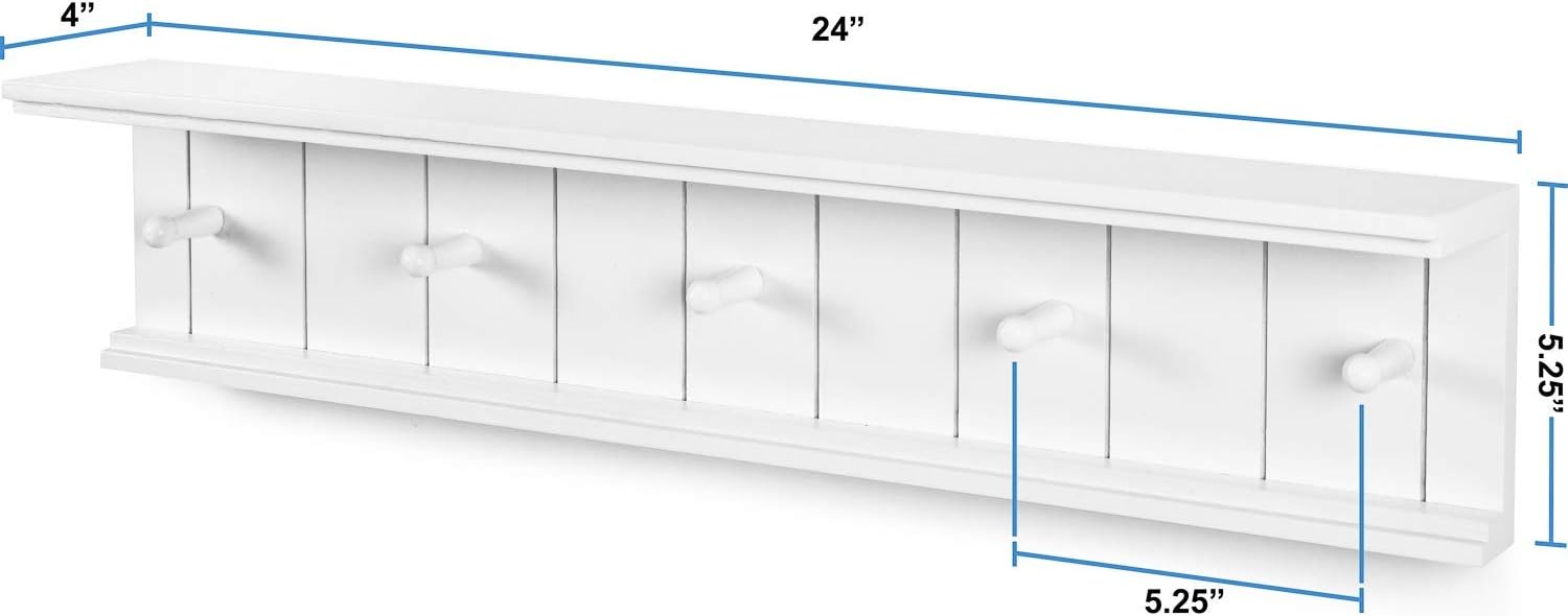Greenco Entryway Floating Shelf with Hooks - 24 White