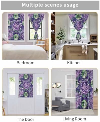Purple Floral Self Adhesive Portable Curtains for Windows