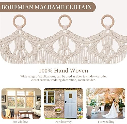 Boho Macrame Curtain Room Divider with Wood Grommets 2 Panels