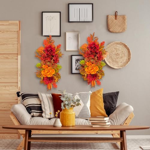 Fall Wreath for Front Door with Peonies and Maple Leaves