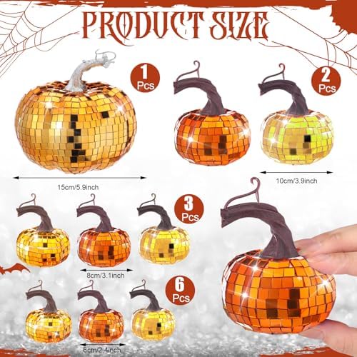 Lenwen 12 Pcs Mirrored Glitter Pumpkin Decor Set