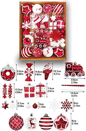 Christmas Tree Ball Ornaments Set 70 ct Red White Candy Train Theme