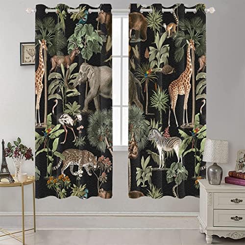 Yeele Animal Curtains Jungle Wildlife 3D Print Grommet Panels