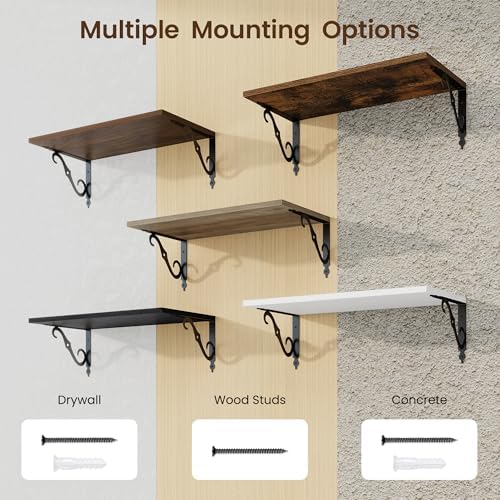 RICHFOCUS 12 Inch Deep Floating Shelves Set of 2 Grey