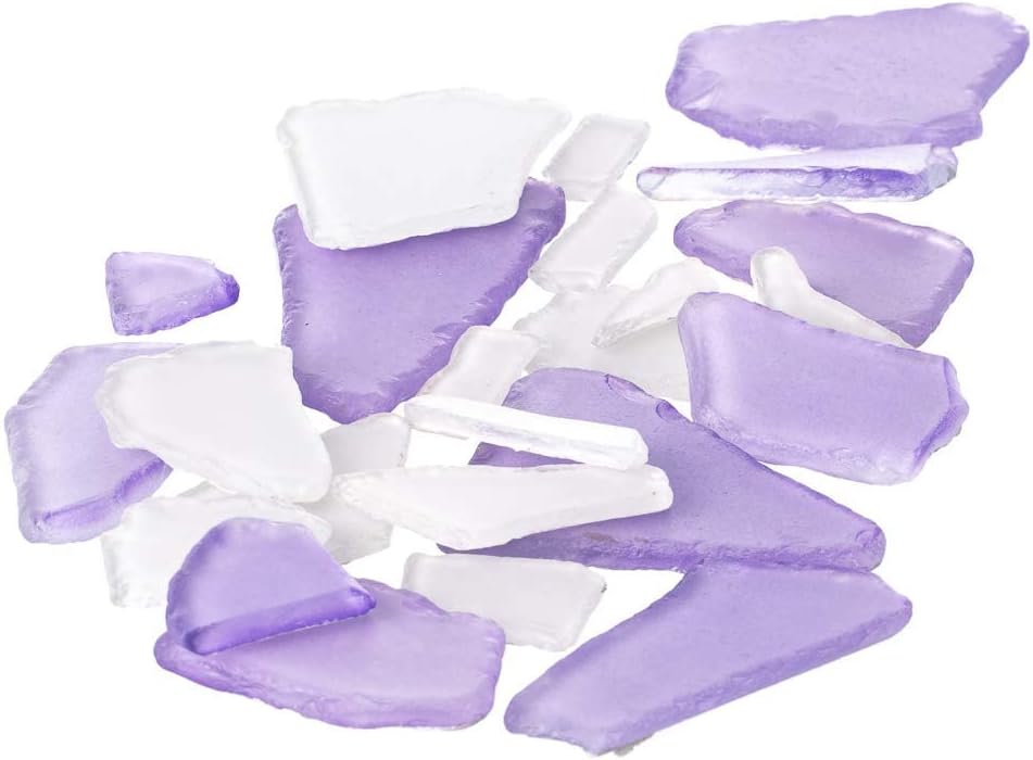 Sea Glass for Crafts - 11oz Purple White Tumbled Decor