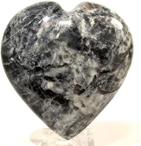 Black Moonstone Puffy Heart with Acrylic Stand