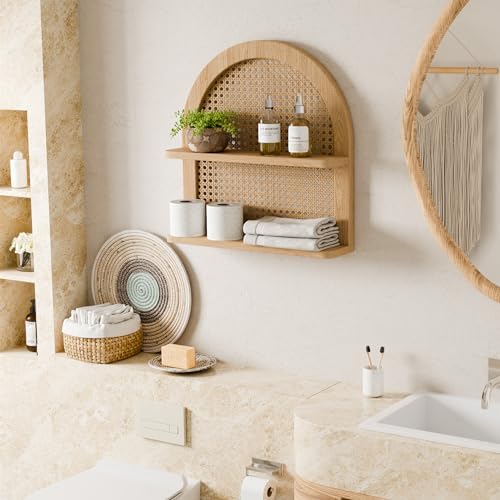 Eostbe 2-Tier Rattan Wall Shelf Boho Decor