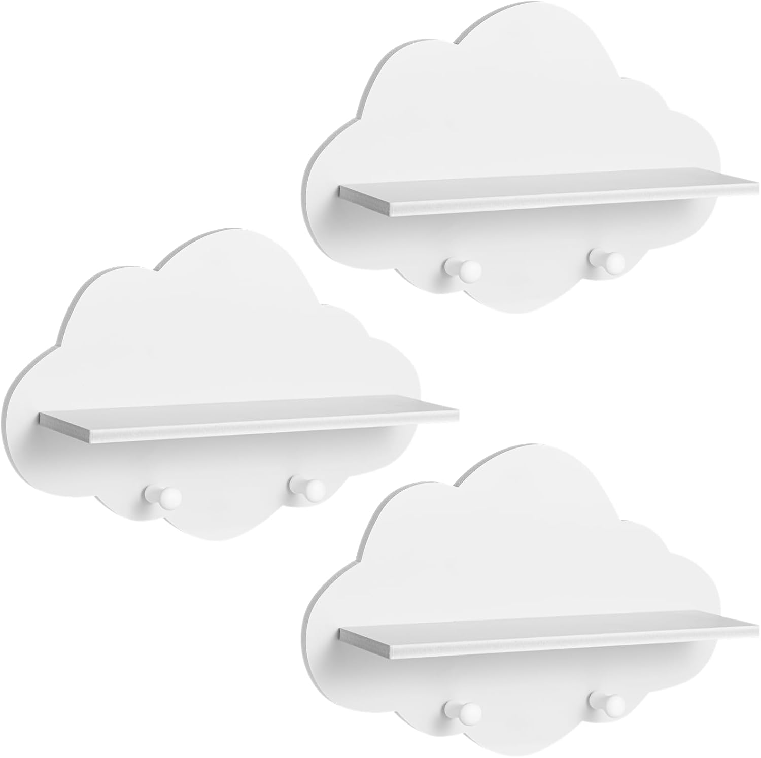 3PCS Wavy Cloud Wall Shelves White Kawaii Design