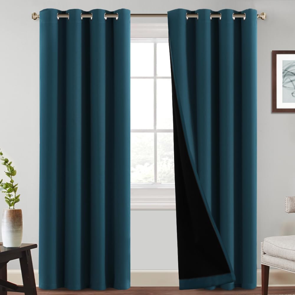 PrinceDeco Blackout Curtains Deep Teal Set of 2