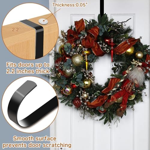 4 Pack 15 Inch Wreath Hanger for Front Door - Black