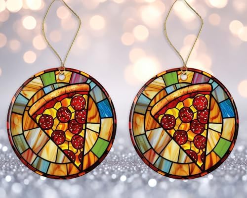 Pizza Stained Glass Ceramic Ornament Funny Christmas Decoration