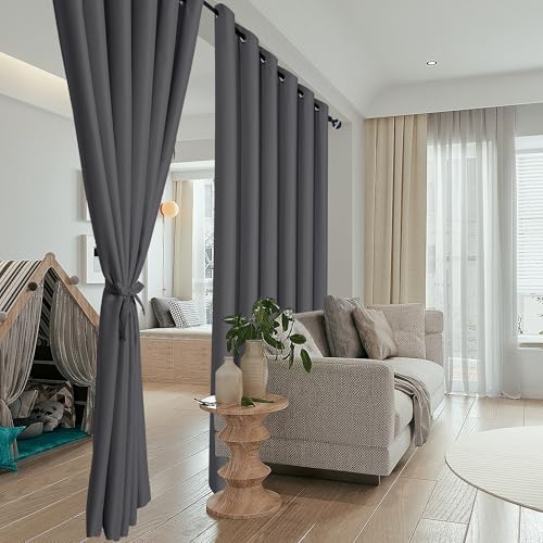 Hiasan Room Divider Blackout Curtains 100x84 Inches Dark Grey Grommet Panel