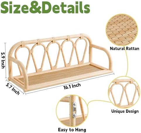 Rattan Wall Shelf Natural Boho Decor Wicker