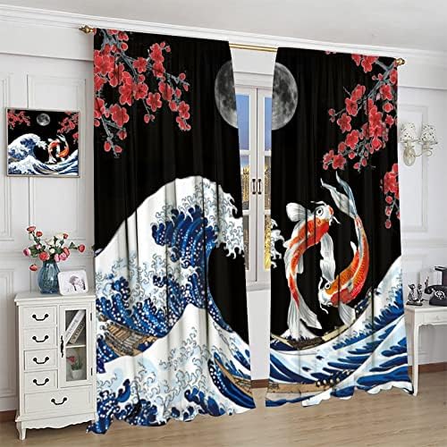 Fantasy Yin Yang Koi Fish Window Curtains 42x45in Decor