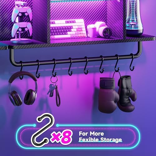 REIBII Gaming Floating Shelves with LED Lighting and Adjustable Glass