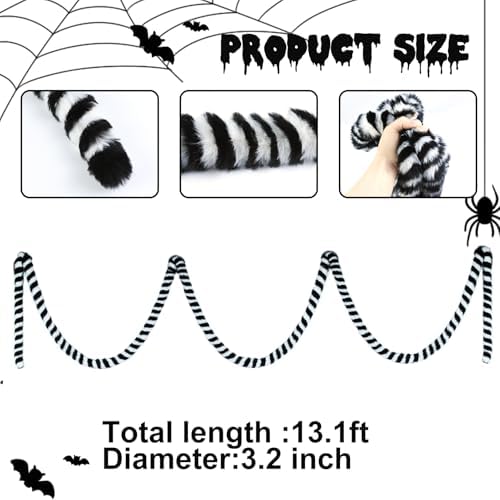 26FT Black White Striped Sandworm Garland Halloween Decoration