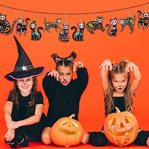 WATINC 31pcs Day of the Dead Cat Skeleton Wood Hanging Ornament