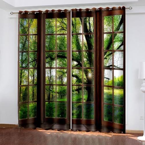 2 Panels Blackout Curtains with Eyelet and Landscape Design