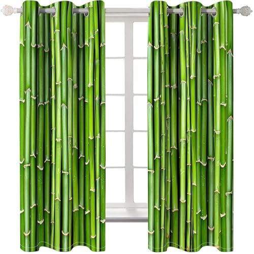 Homxi Blackout Drapes 2 Panels Set Grommet Tree Trunk Pattern Green Curtains Bedroom