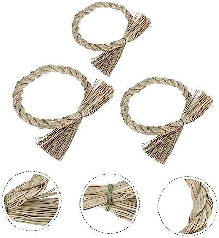 3pcs Khaki Straw Wreath Frames for Christmas Decor