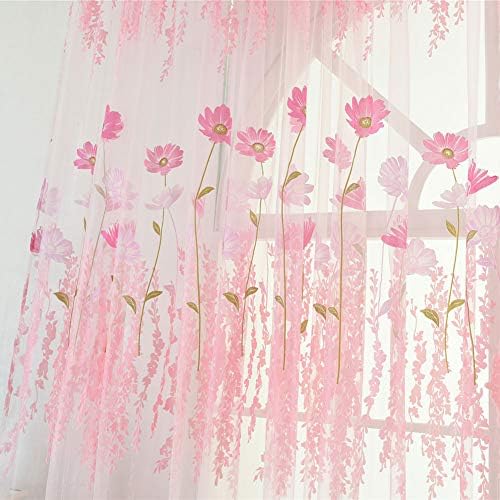 Tulle Voile Curtain with Floral Pattern for Bedroom and Living Room