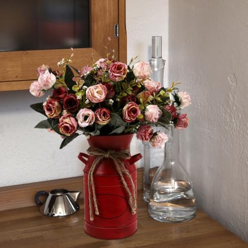 VOSAREA Red Galvanized Flower Bucket for Decor