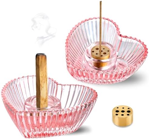 Kanpura Glass Heart Incense Holder Set of 2