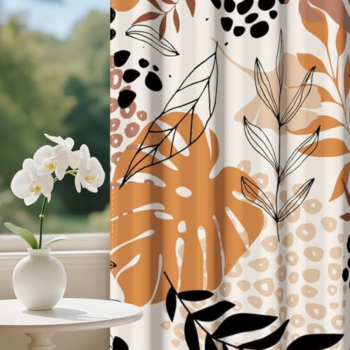 Baocicco Brown Leaves Curtains 2 Panel Set for Bedroom