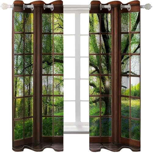 2 Panels Blackout Curtains with Eyelet and Landscape Design